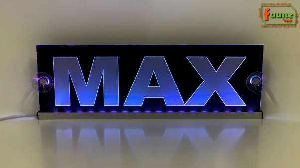 LED Namensschild Gravur "MAX" oder Wunschname auf Rechteckplatte - Truckerschild Neonschild Leuchtschild