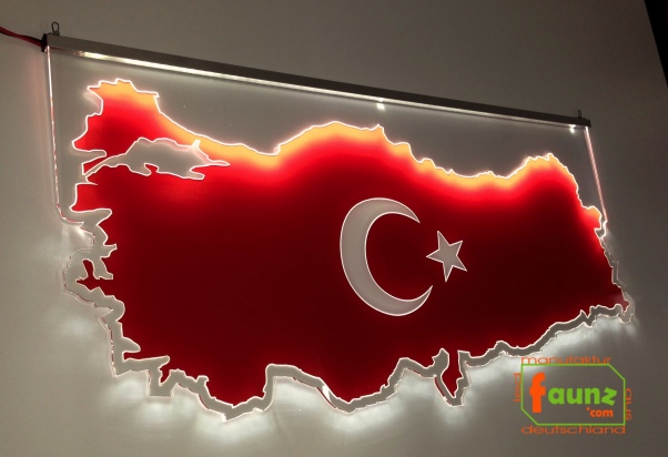 LED Leuchtschild Gravur Landkarte Flagge "Türkei" als Konturschnitt Wandbild Dekoschild LKW Rückwand
