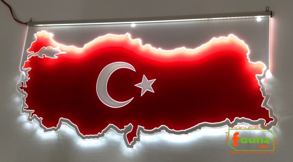 LED Leuchtschild Gravur Landkarte Flagge "Türkei" als Konturschnitt Wandbild Dekoschild LKW Rückwand