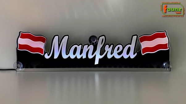 LED Namensschild Symbolik Flagge Österreich Gravur "Manfred" oder Wunschname + beliebige Fahne horizontal dreifarbig als Konturschnitt - Truckerschild Neonschild Leuchtschild