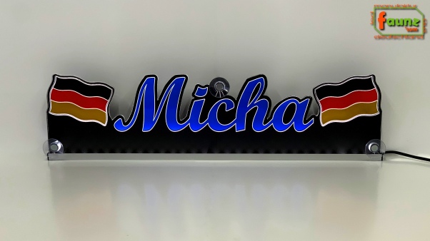 LED Namensschild Symbolik Flagge Deutschland BRD Gravur "Micha" oder Wunschname + beliebige Fahne horizontal dreifarbig als Konturschnitt - Truckerschild Neonschild Leuchtschild
