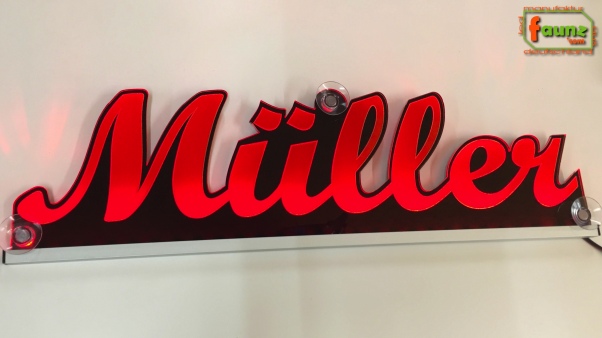 Ihr LED Wunschname "Müller" Namensschild Leuchtschild Truckerschild als Konturschnitt