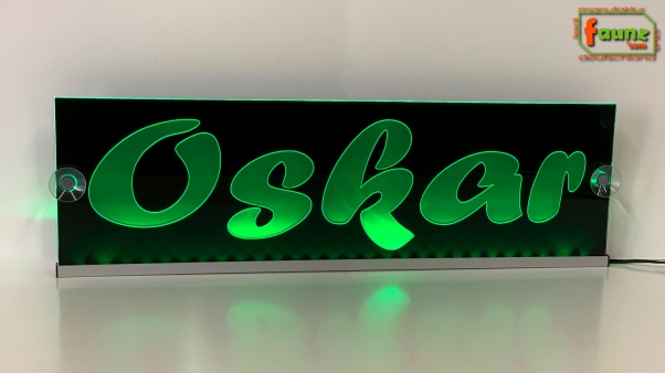 LED Namensschild Gravur "Oskar" oder Wunschname auf Rechteckplatte - Truckerschild Neonschild Leuchtschild