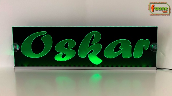 LED Namensschild Gravur "Oskar" oder Wunschname auf Rechteckplatte - Truckerschild Neonschild Leuchtschild