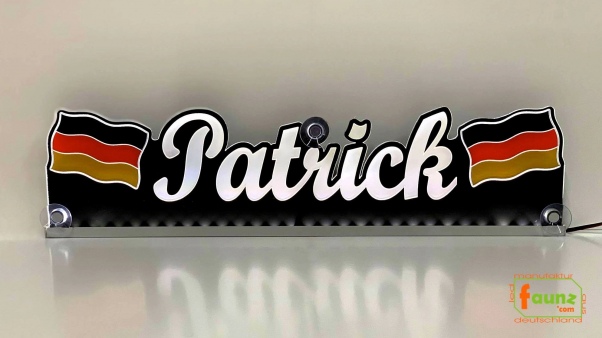 LED Namensschild Symbolik Flagge Deutschland BRD Gravur "Patrick" oder Wunschname + beliebige Fahne horizontal dreifarbig als Konturschnitt - Truckerschild Neonschild Leuchtschild