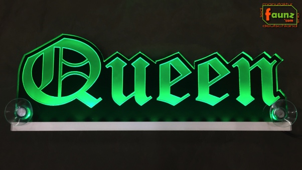 LED Namensschild Gravur "Queen" oder Wunschname in Frakturschrift Altdeutsch als Konturschnitt - Truckerschild Neonschild Leuchtschild