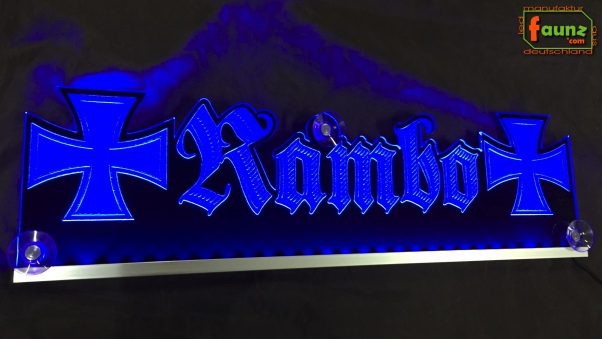 LED Namensschild Symbolik Gravur "Rambo" oder Wunschname als Konturschnitt - Truckerschild Neonschild Leuchtschild