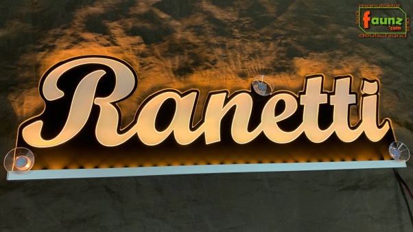 Ihr LED Wunschname "Ranetti" Namensschild Leuchtschild Truckerschild als Konturschnitt
