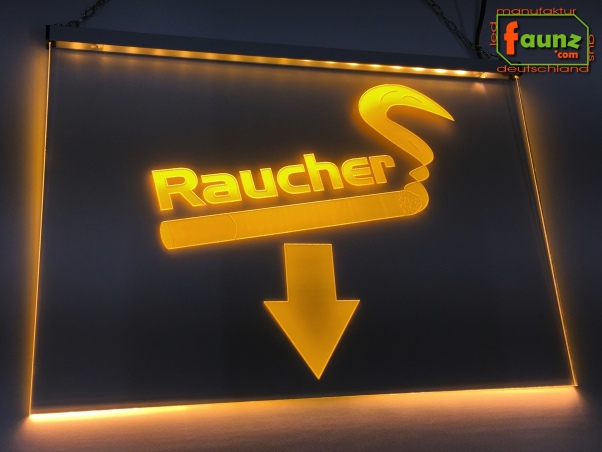 Preview: LED Hinweisschild Gravur "Raucher + beliebiger Pfeil" Info-Schild Signalschild Werbeschild Leuchtschild
