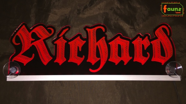 LED Namensschild Gravur "Richard" oder Wunschname in Frakturschrift Altdeutsch als Konturschnitt - Truckerschild Neonschild Leuchtschild