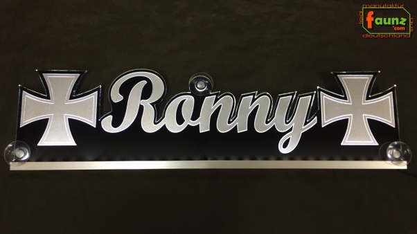 LED Namensschild Symbolik Eisernes Kreuz Gravur "Ronny" oder Wunschname als Konturschnitt - Truckerschild Neonschild Leuchtschild