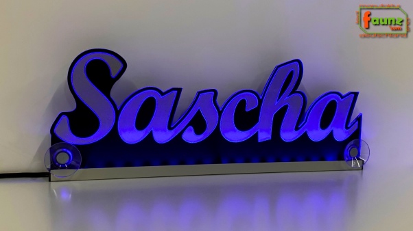 Ihr LED Wunschname "Sascha" Namensschild Leuchtschild Truckerschild