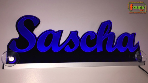 Ihr LED Wunschname "Sascha" Namensschild Leuchtschild Truckerschild