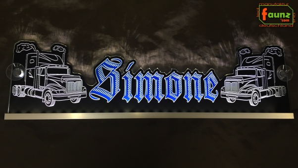 LED Namensschild Detailzeichnung Amitruck Gravur "Simone" oder Wunschname als Konturschnitt - Truckerschild Neonschild Leuchtschild