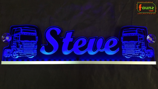 LED Namensschild Detailzeichnung Zugmaschine Gravur "Steve" oder Wunschname als Konturschnitt - Truckerschild Neonschild Leuchtschild