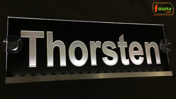 LED Namensschild Gravur "Thorsten" oder Wunschname auf Rechteckplatte - Truckerschild Neonschild Leuchtschild