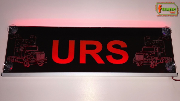 "LED Namensschild Detailzeichnung Amitruck Gravur ""URS"" oder Wunschname in Großbuchstaben auf Rechteckplatte - Truckerschild Neonschild Leuchtschild"