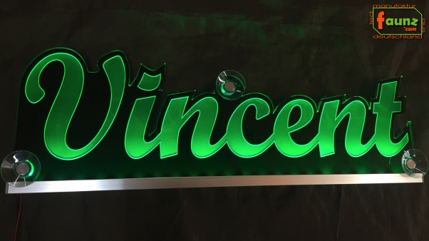 Ihr LED Wunschname "Vincent" Namensschild Leuchtschild Truckerschild als Konturschnitt