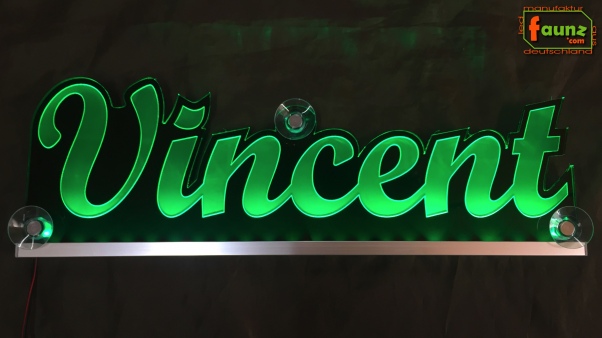 Ihr LED Wunschname "Vincent" Namensschild Leuchtschild Truckerschild als Konturschnitt