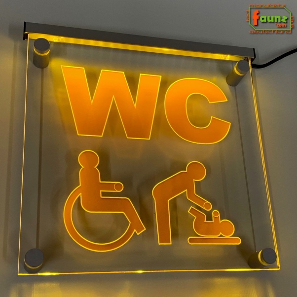 LED WC-Schild quadratisch "WC Toilette Klosett Behinderte Wickeltisch Wickelraum Sanitärraum" Toilettenschild Hinweisschild Wegweiser Leuchtschild