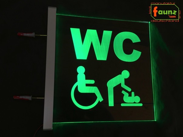 LED WC-Schild quadratisch "WC Toilette Klosett Behinderte Wickeltisch Wickelraum Sanitärraum" Toilettenschild Hinweisschild Wegweiser Leuchtschild