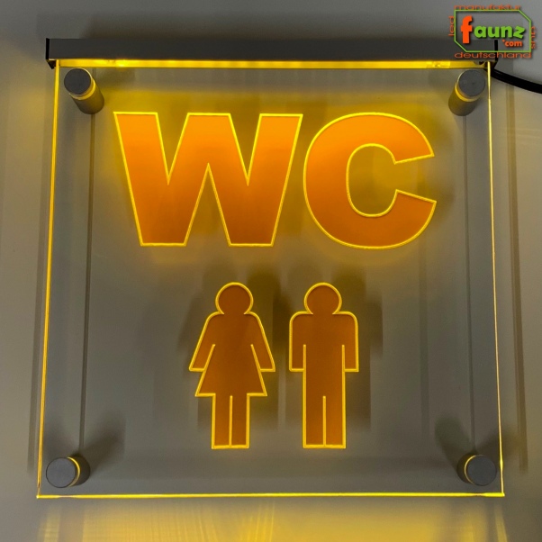 LED WC-Schild quadratisch "WC Damen Herren" Piktogramm (Klosett Örtchen Toilette) Toilettenschild Hinweisschild Wegweiser Leuchtschild