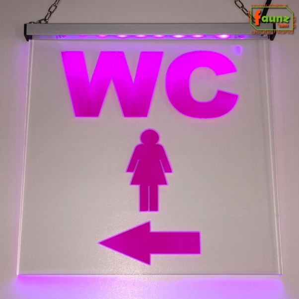 LED WC-Schild quadratisch "WC Damen Frauen weiblich + beliebiger Pfeil" (Klosett Örtchen Toilette) Toilettenschild Hinweisschild Wegweiser Leuchtschild