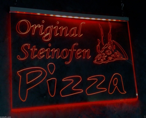 LED Werbeschild Angebotsschild Gravur "Original Steinofen Pizza" Ladenschild Lichtwerbung Leuchtreklame Leuchtschild
