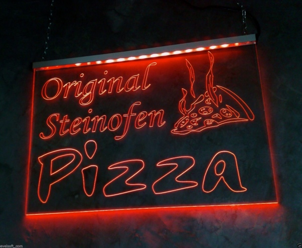 LED Werbeschild Angebotsschild Gravur "Original Steinofen Pizza" Ladenschild Lichtwerbung Leuchtreklame Leuchtschild