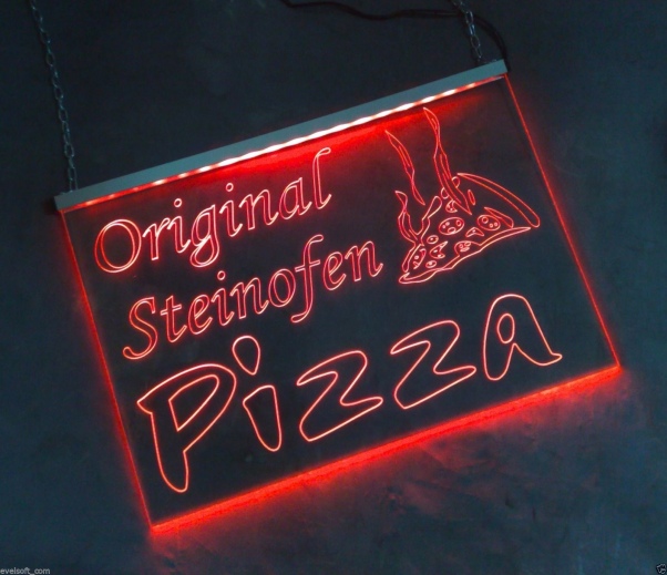 LED Werbeschild Angebotsschild Gravur "Original Steinofen Pizza" Ladenschild Lichtwerbung Leuchtreklame Leuchtschild