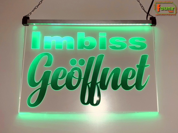 Preview: LED Hinweisschild "Imbiss Geöffnet" | Acrylglas Leuchtschild