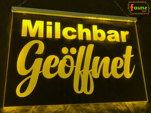 LED Werbeschild Firmenschild Gravur "Milchbar Geöffnet" Arztschild Kanzleischild Ladenschild Praxisschild Leuchtreklame Leuchtschild