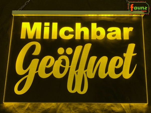 LED Werbeschild Firmenschild Gravur "Milchbar Geöffnet" Arztschild Kanzleischild Ladenschild Praxisschild Leuchtreklame Leuchtschild