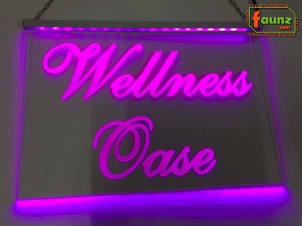 LED Werbeschild Firmenschild Gravur "Wellnes Oase" Arztschild Kanzleischild Ladenschild Praxisschild Leuchtreklame Leuchtschild