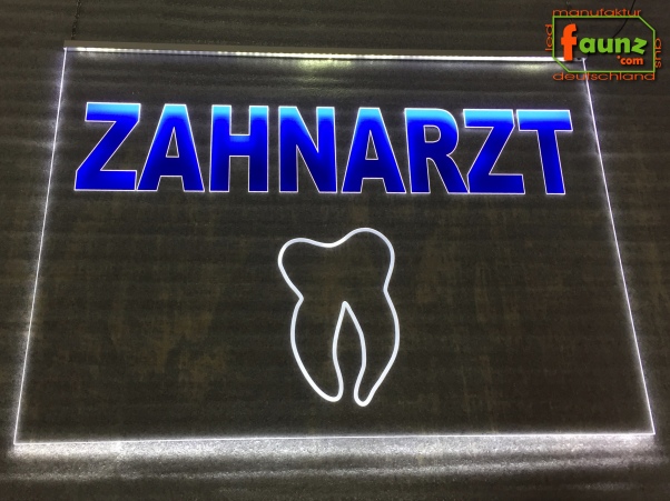 LED Werbeschild Firmenschild Gravur "ZAHNARZT" Arztschild Kanzleischild Ladenschild Praxisschild Leuchtreklame Leuchtschild