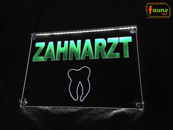 LED Werbeschild Firmenschild Gravur "ZAHNARZT" Arztschild Kanzleischild Ladenschild Praxisschild Leuchtreklame Leuchtschild