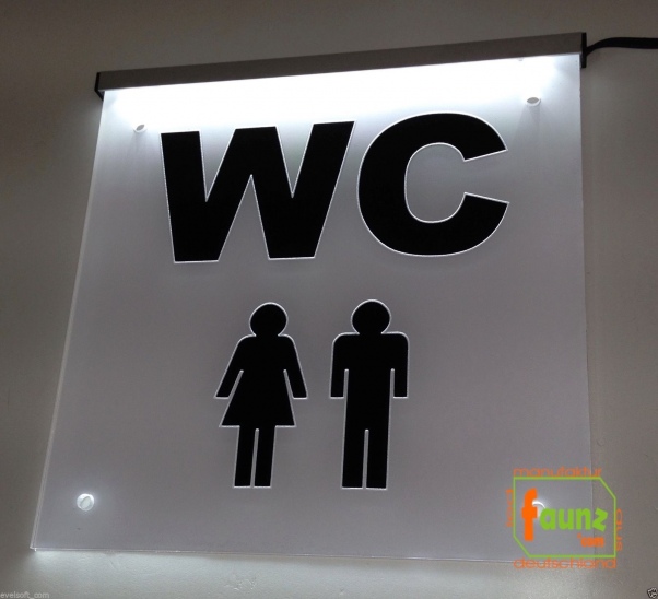 LED WC-Schild quadratisch "WC Damen Herren w/m" Piktogramm satiniert-foliert (Klosett Örtchen Toilette) Toilettenschild Hinweisschild Wegweiser Leuchtschild