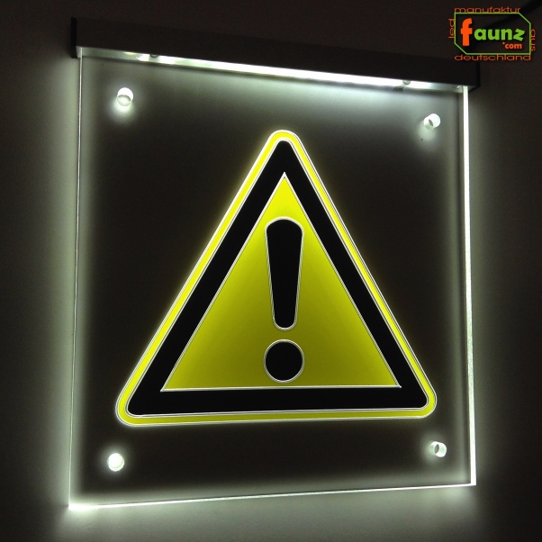 Preview: LED Sign "Achtung Gefahr Warnung" | Acrylic Illuminated Sign