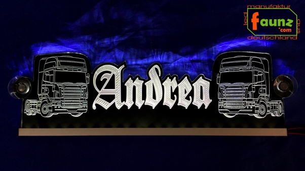 LED Namensschild Detailzeichnung Zugmaschine Gravur "Andrea" oder Wunschname als Konturschnitt - Truckerschild Neonschild Leuchtschild