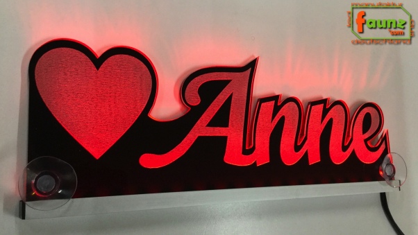 LED Namensschild Symbolik Herz Gravur "Anne" oder Wunschname als Konturschnitt - Truckerschild Neonschild Leuchtschild