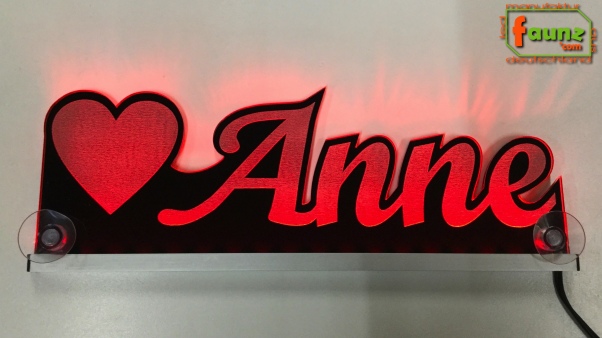 LED Namensschild Symbolik Herz Gravur "Anne" oder Wunschname als Konturschnitt - Truckerschild Neonschild Leuchtschild