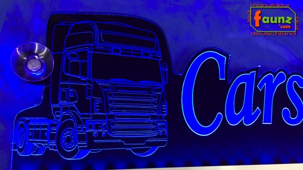 LED Namensschild Detailzeichnung Zugmaschine Gravur "Carsten" oder Wunschname als Konturschnitt - Truckerschild Neonschild Leuchtschild