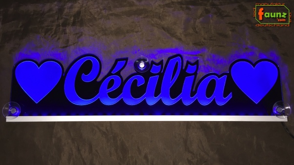 LED Namensschild Symbolik Herzen "Cécilia" oder Wunschname als Konturschnitt - Truckerschild Neonschild Leuchtschild