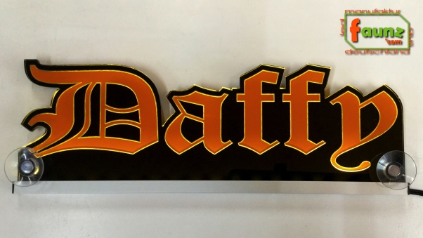 Ihr LED Wunschname "Daffy" Altdeutsch Frakturschrift Namensschild Leuchtschild Truckerschild Konturschnitt