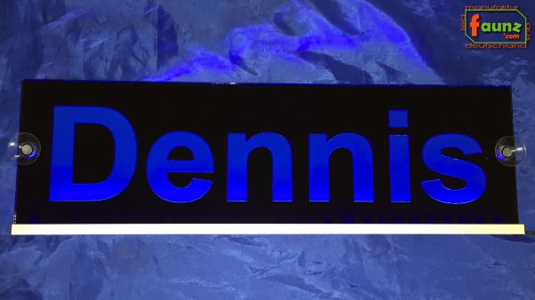 LED Namensschild Gravur "Dennis" oder Wunschname auf Rechteckplatte - Truckerschild Neonschild Leuchtschild
