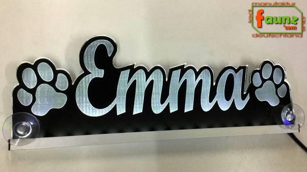 LED Namensschild Symbolik Tatze Gravur "Emma" oder Wunschname als Konturschnitt - Truckerschild Neonschild Leuchtschild