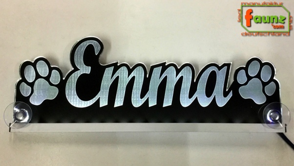 LED Namensschild Symbolik Tatze Gravur "Emma" oder Wunschname als Konturschnitt - Truckerschild Neonschild Leuchtschild