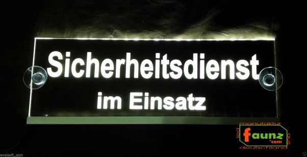 LED Leuchtschild, Warnschild, Einsatzschild " Sicherheitsdienst " Gravur