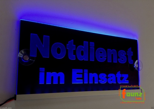 LED Leuchtschild, Warnschild, Einsatzschild " Notdienst im Einsatz " Gravur