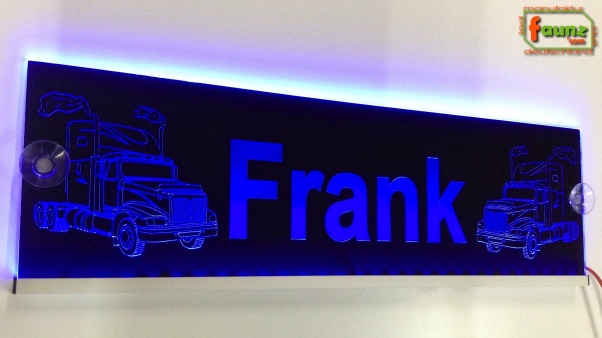 LED Namensschild Detailzeichnung Amitruck Gravur "Frank" oder Wunschname auf Rechteckplatte - Truckerschild Neonschild Leuchtschild